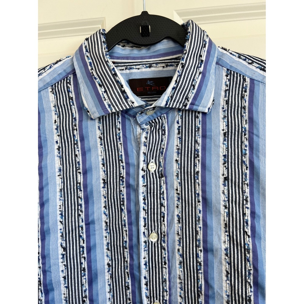 Etro Milano Textured Striped Long Sleeve Button Down Cotton Blend Shirt Size 42